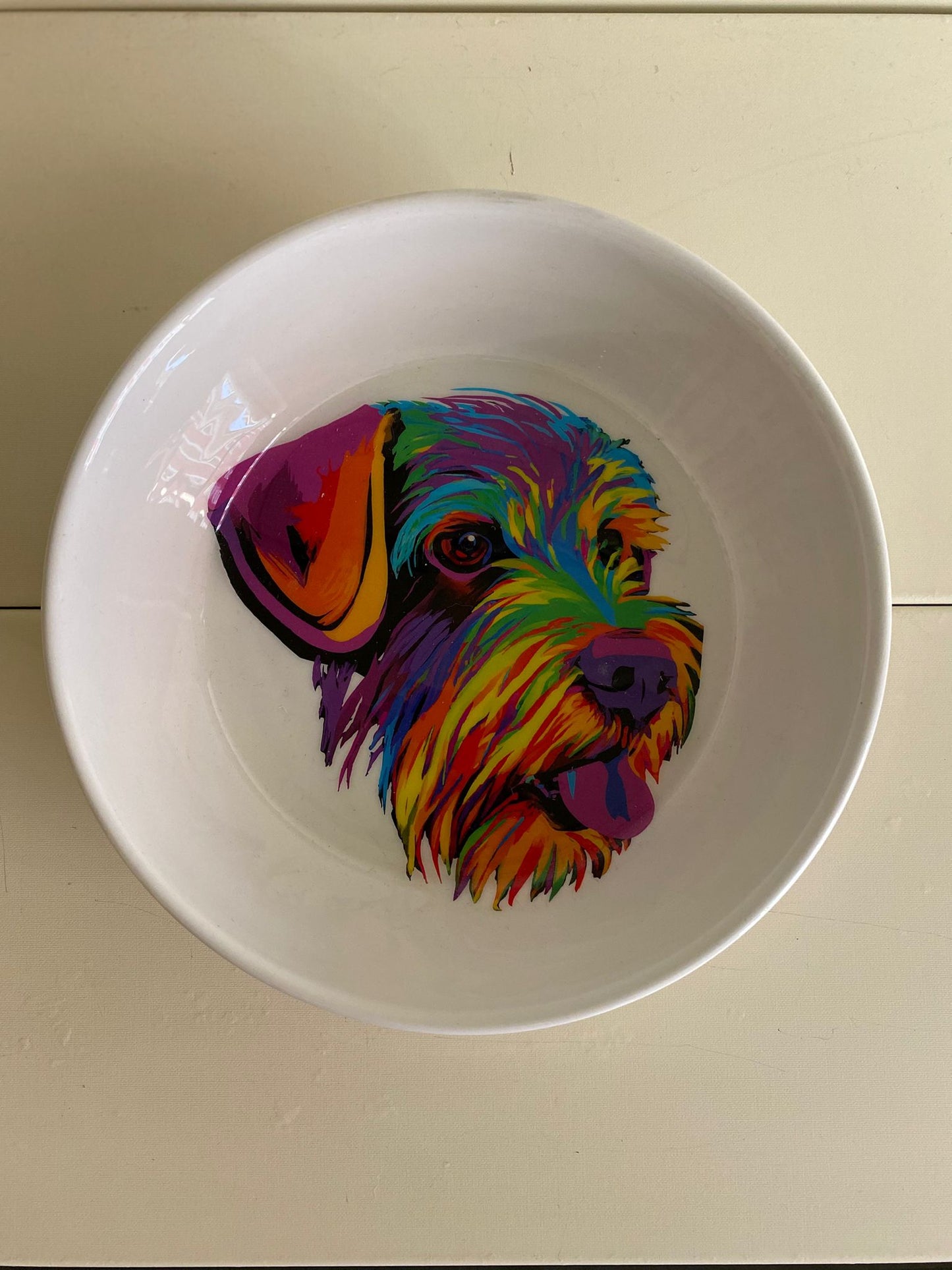 Ciotola con disegno stilizzato e colorato di cane – modello Jack Russell