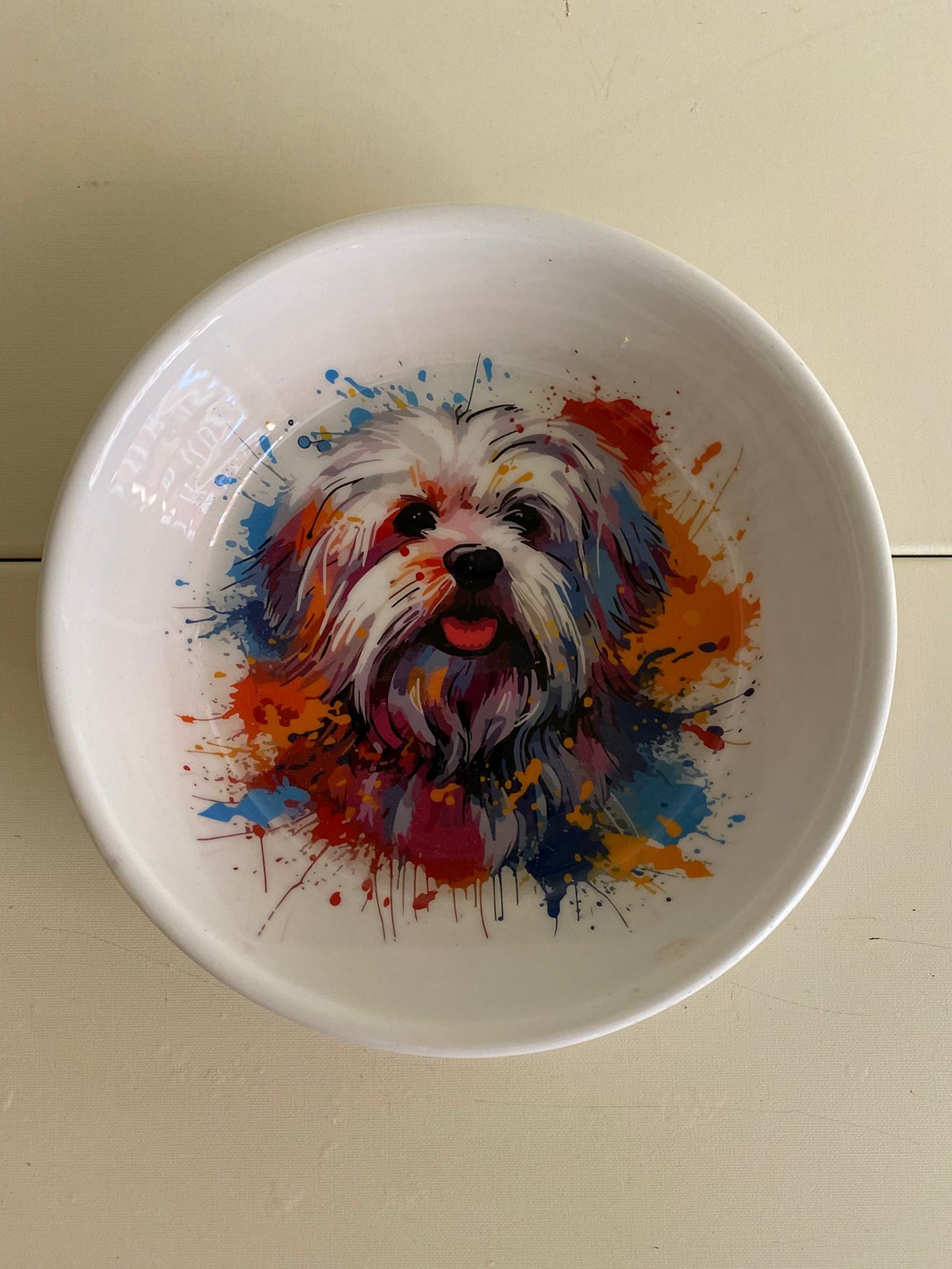 Ciotola con disegno stilizzato e colorato di cane – modello Maltese
