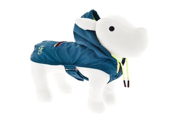 impermeabile Ferribiella per cani, colore petrolio con interno verde fluo, richiudibile"