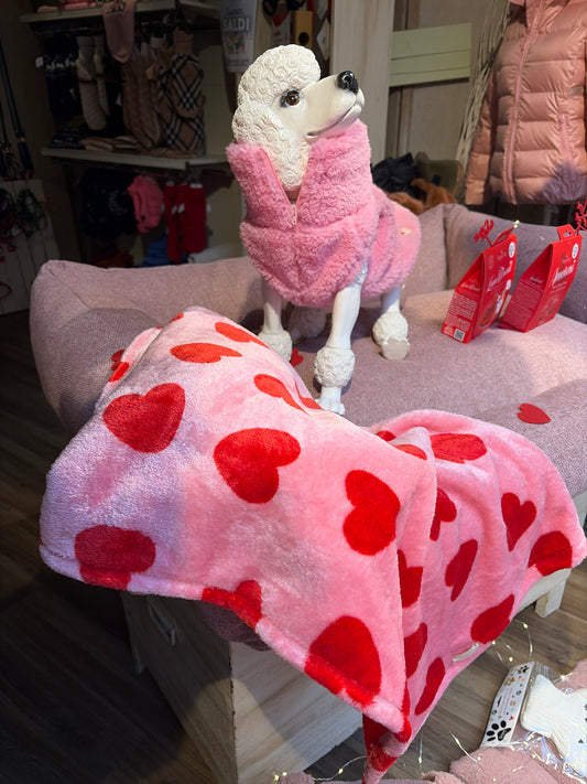 Copertina in pile con cuori rossi e rosa - Da Tommy Pet Boutique