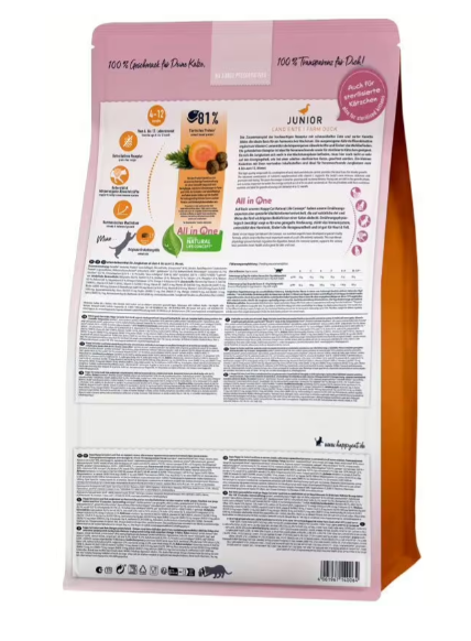 Crocchette Gatto Junior "Farm Duck" Grain Free - Happy Cat