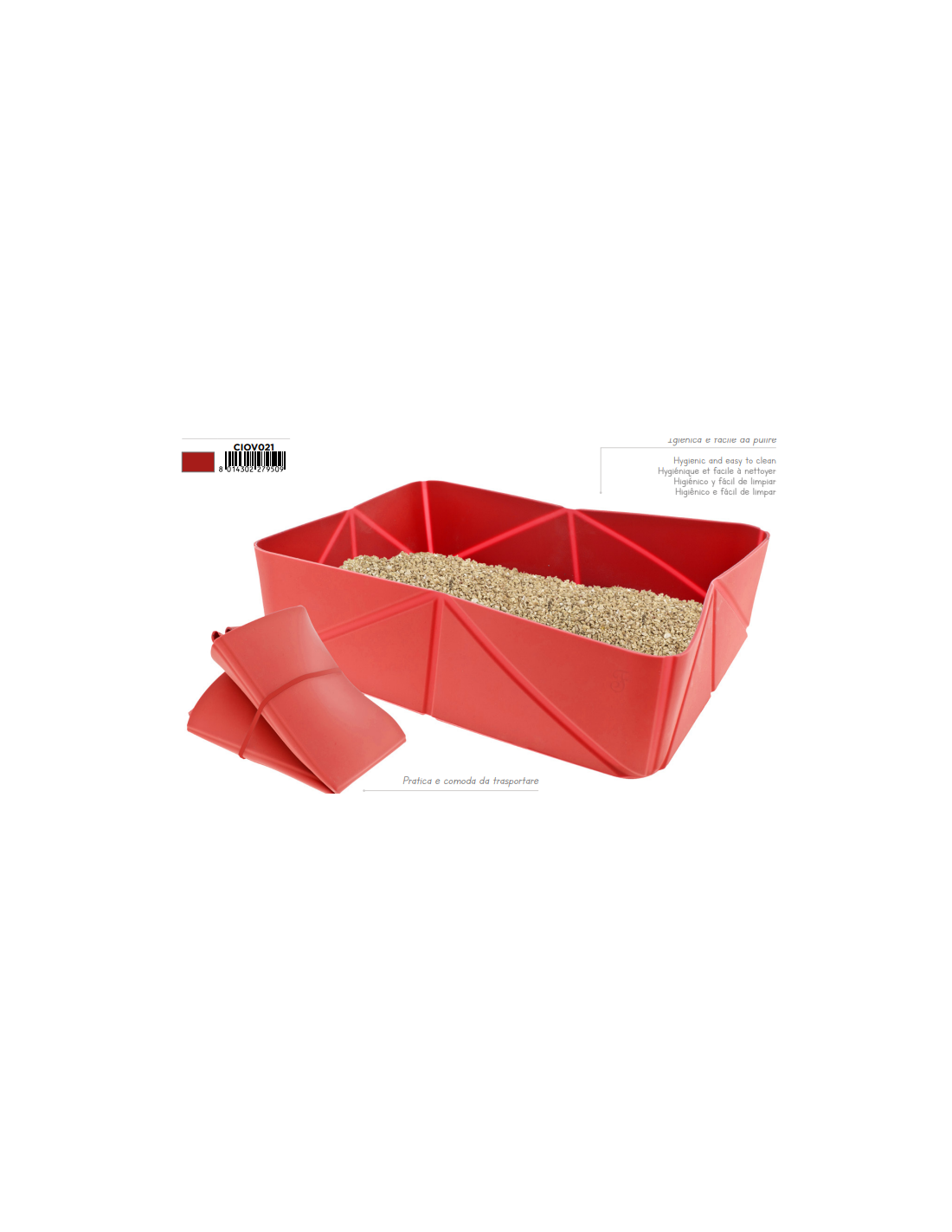 Lettiera da viaggio pieghevole in silicone rossa per gatti – 37x28x10 cm

